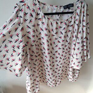 Eloquii robin print flutter sleeve blouse